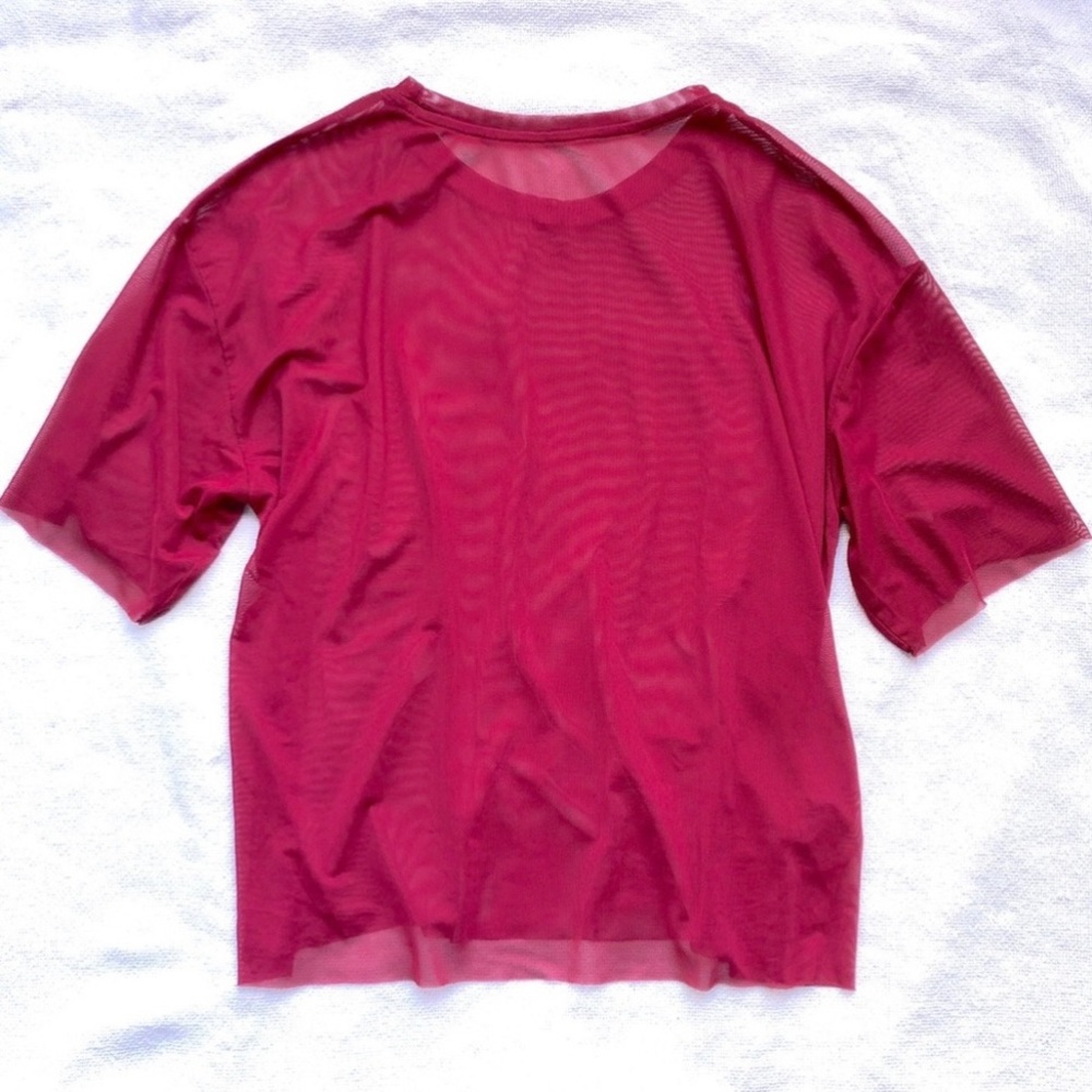 Maroon Red Mesh Sheer Shortsleeved Top - Small/Medium